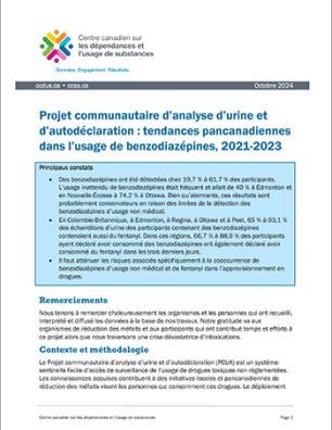 Projet communautaire d’analyse d’urine et d’autodéclaration : tendances dans l’usage de benzodiazépines, 2021-2023