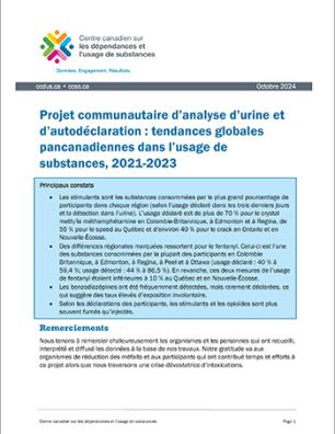 Projet communautaire d’analyse d’urine et d’auto-déclaration : tendances globales pancanadiennes dans l’usage de substances, 2021-2023