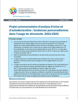 Projet communautaire d’analyse d’urine et d’autodéclaration : tendances pancanadiennes dans l’usage de stimulants, 2021-2023
