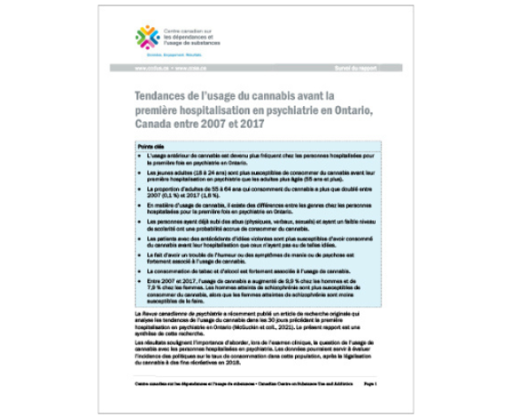 Tendances de l’usage du cannabis avant la première hospitalisation en psychiatrie en Ontario, Canada entre 2007 et 2017