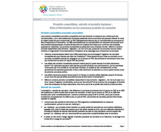 Cannabis comestible, extraits de cannabis et cannabis pour usage topique : fiche d’information sur les nouveaux produits du cannabis