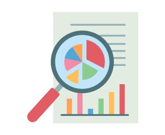 icon of magnifying glass over icon of report