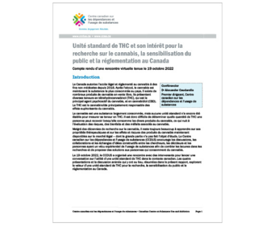 Unité standard de THC et son intérêt pour la recherche sur le cannabis, la sensibilisation du public et la réglementation au Canada
