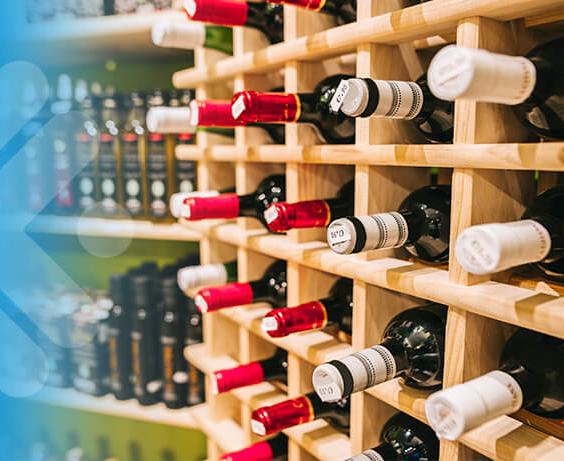 Store rack of alcohol bottles. 